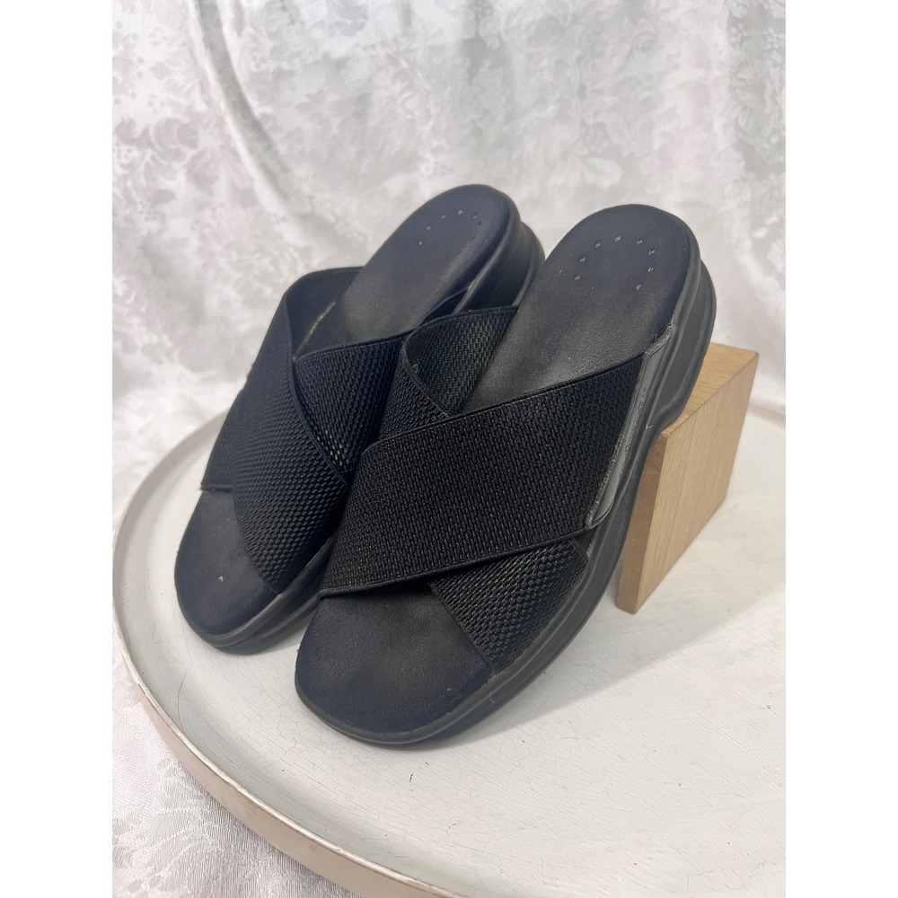 Mephisto Black Elastic Criss Cross Slide Sandals Shock Absorber Platform Size 37